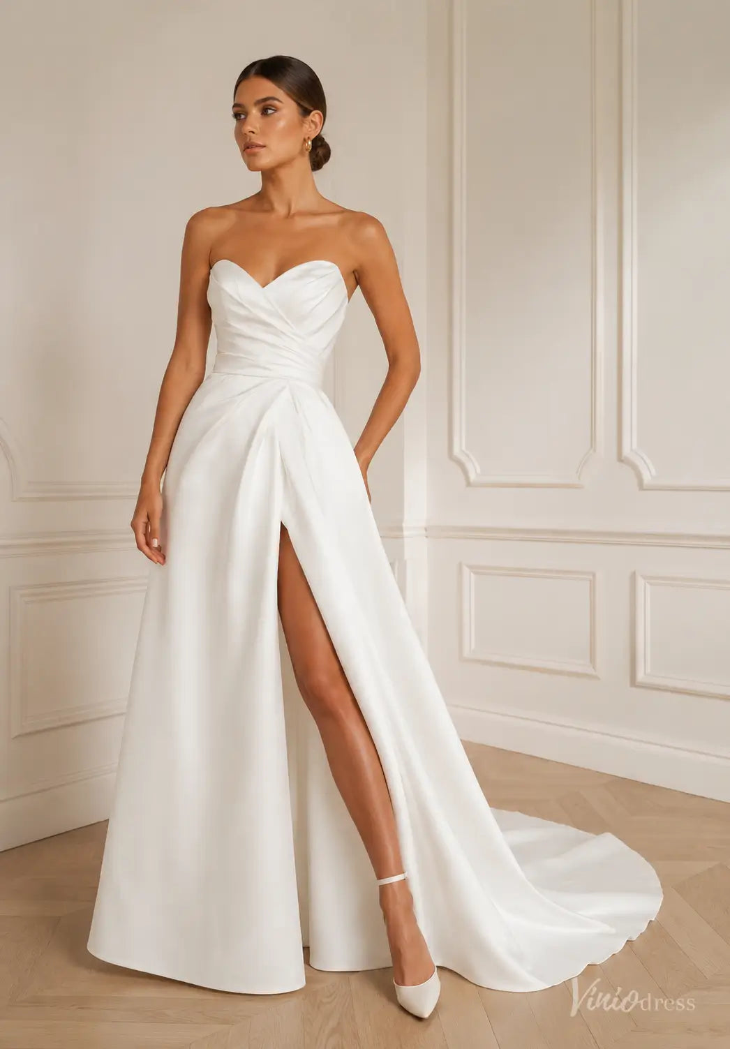strapless wedding dress sweetheart neckline Lace Up Back Simple Floral Lace A-line Long Weddi SposaBridal while the delicate lace adds a touch of elegance Strapless Minimalist Satin Wedding Dresses