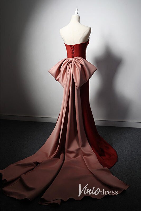 Strapless Orange Mermiad Prom Dresses with Bow-Tie AD1022-prom dresses 2025 -Viniodress-Orange-Custom Size-