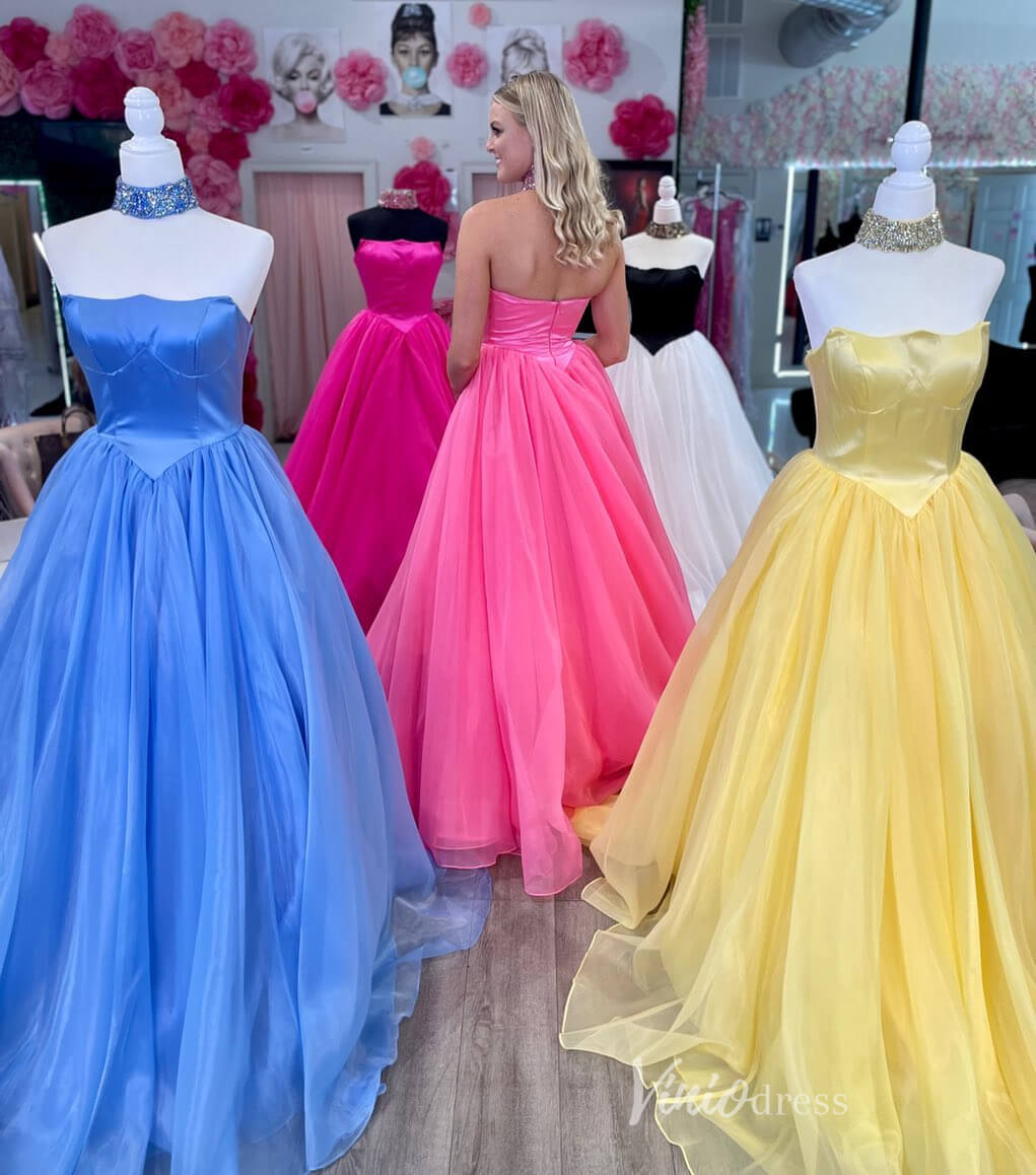 Strapless Organza Prom Dresses Satin Boidce Formal Gown with Necklace FD3999-prom dresses 2025 -Viniodress-Light Blue-Custom Size-
