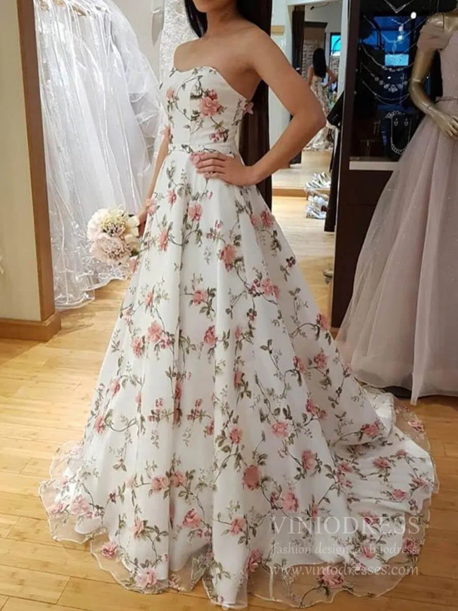 Strapless Pink 3D Flower Prom Dresses Long Corset Back FD1686-prom dresses 2025 -Viniodress-Pink-US 2-