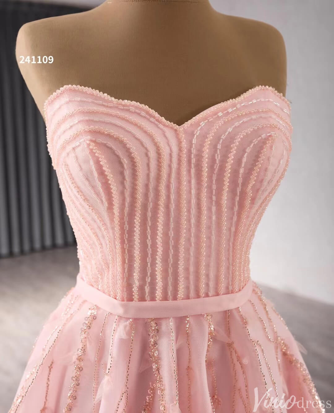 Strapless Pink Prom Dresses Beaded Evening Gowns Corset Back 241109-Prom Dresses 2025 -Viniodress-Pink-Custom Size-