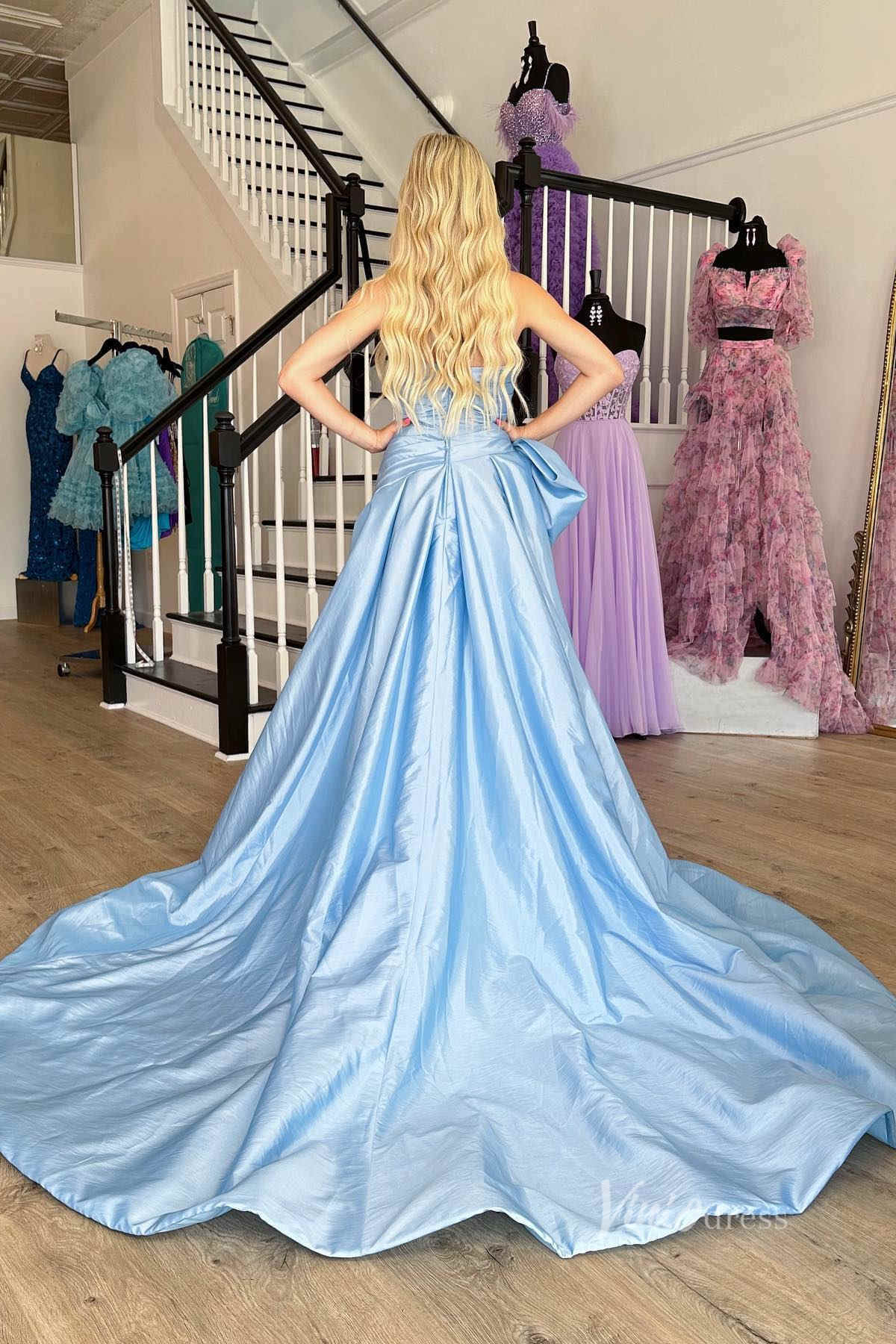 Strapless Red Bow Tie Prom Dresses 2024 Satin Formal Gowns with Slit FD3043-prom dresses 2025 -Viniodress-Red-Custom Size-