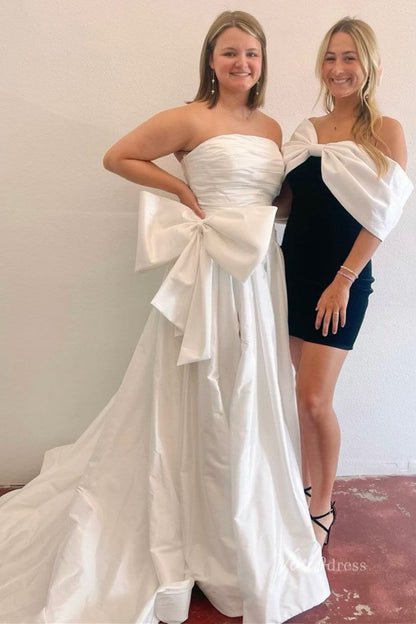 Strapless Red Bow Tie Prom Dresses 2024 Satin Formal Gowns with Slit FD3043-prom dresses 2025 -Viniodress-Ivory-Custom Size-