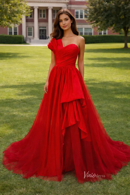 Strapless Red Prom Dress with Pleated Bodice and Dramatic Skirt FD3238-prom dresses 2026-Viniodress-Red-Custom Size – Add Measurements in Cart-