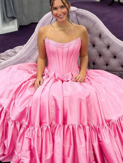 Strapless Satin A-Line Prom Dresses 2025 Bow-Tie Pleated Formal Gown - FD5146-prom dresses 2025 -Viniodress-Light Blue-Custom Size-