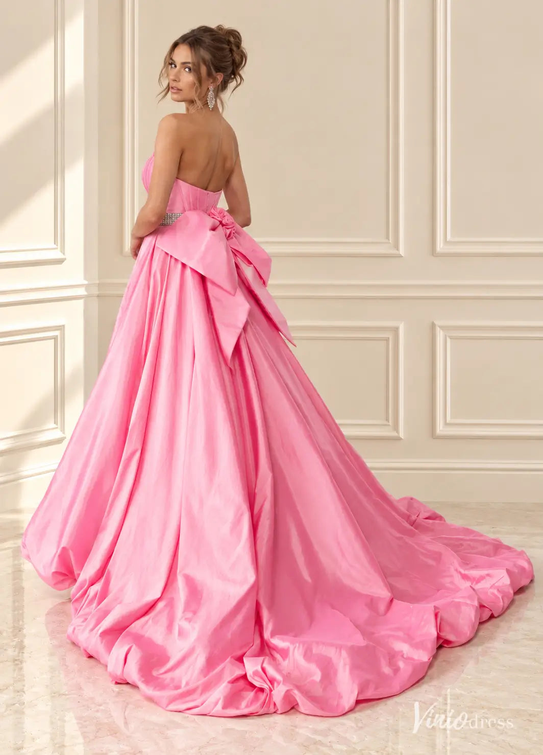 Strapless Satin Bubble Prom Dresses with Rhinestone Choker, Corset Bodice & Back Bow AS127