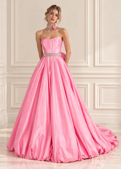 Strapless Satin Bubble Prom Dresses with Rhinestone Choker, Corset Bodice & Back Bow AS127