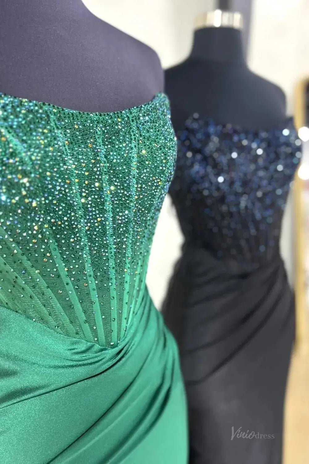Strapless Satin Mermaid Prom Dress 2025 with Slit & Beaded Boned Bodice – FD5031B-prom dresses 2025 -Viniodress-Nude-Custom Size-
