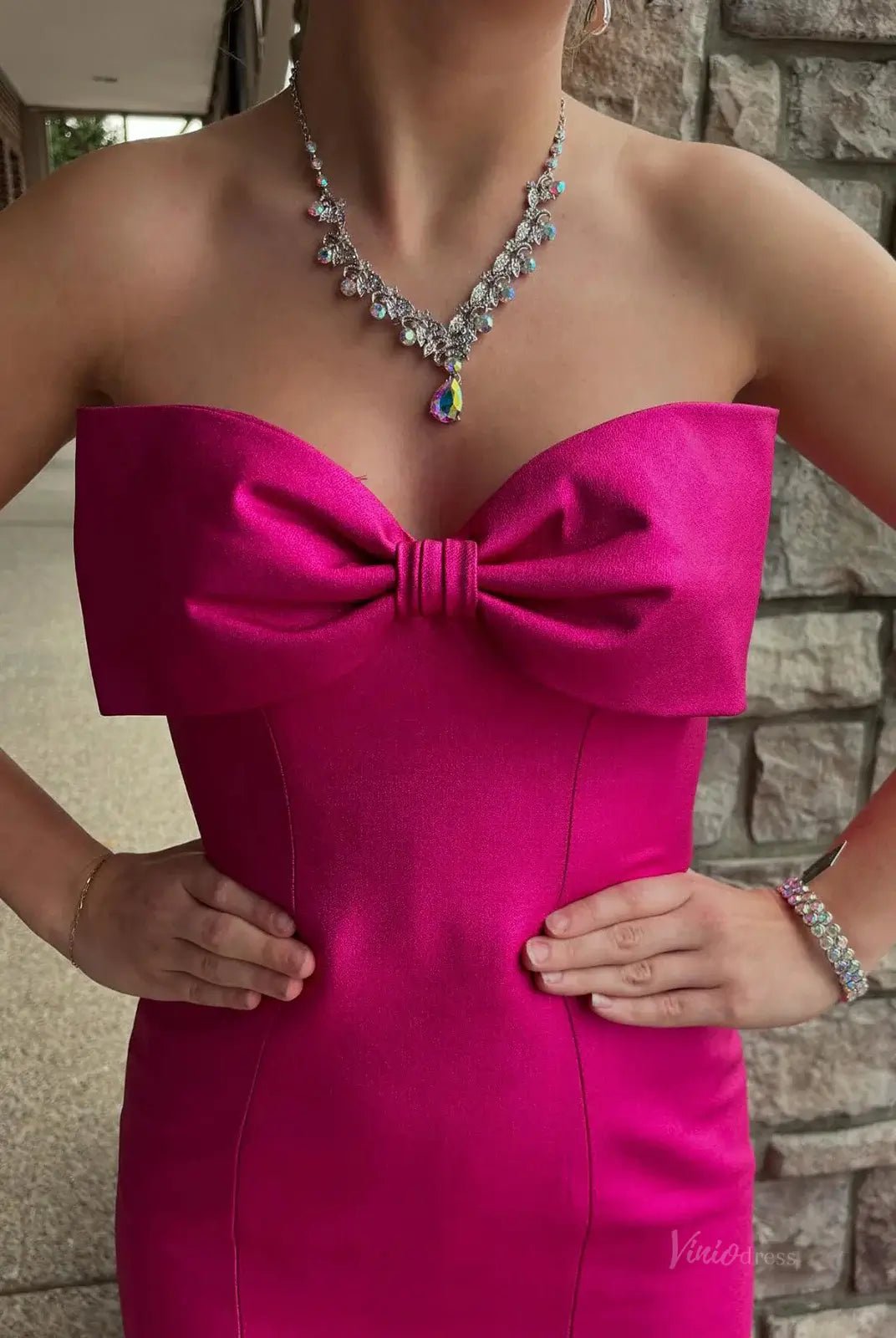Strapless Satin Mermaid Prom Dresses 2025 with Bow – FD5058-prom dresses 2025 -Viniodress-Black-Custom Size-