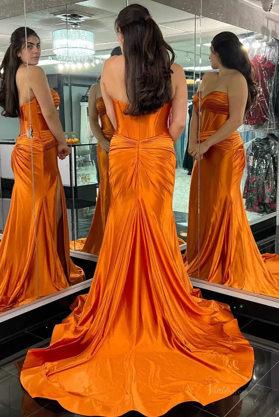 Strapless Satin Mermaid Prom Dresses 2025 with Slit & Pleated Crossed Bodice – FD5040-prom dresses 2025 -Viniodress-Sage-Custom Size-