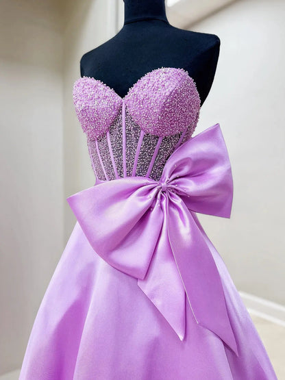Strapless Satin Prom Dress with Bow, Sweetheart Neckline & Beaded Bodice – Style FD5195-prom dresses 2025 -Viniodress-Yellow-Custom Size-