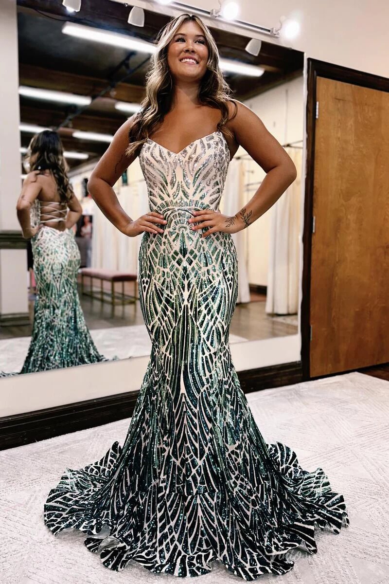 Strapless Sequin Mermaid Prom Dress with Sweetheart Neckline, Geometric Sequin Evening Gown SQ004-prom dresses 2026-Viniodress-Purple-Custom Size-