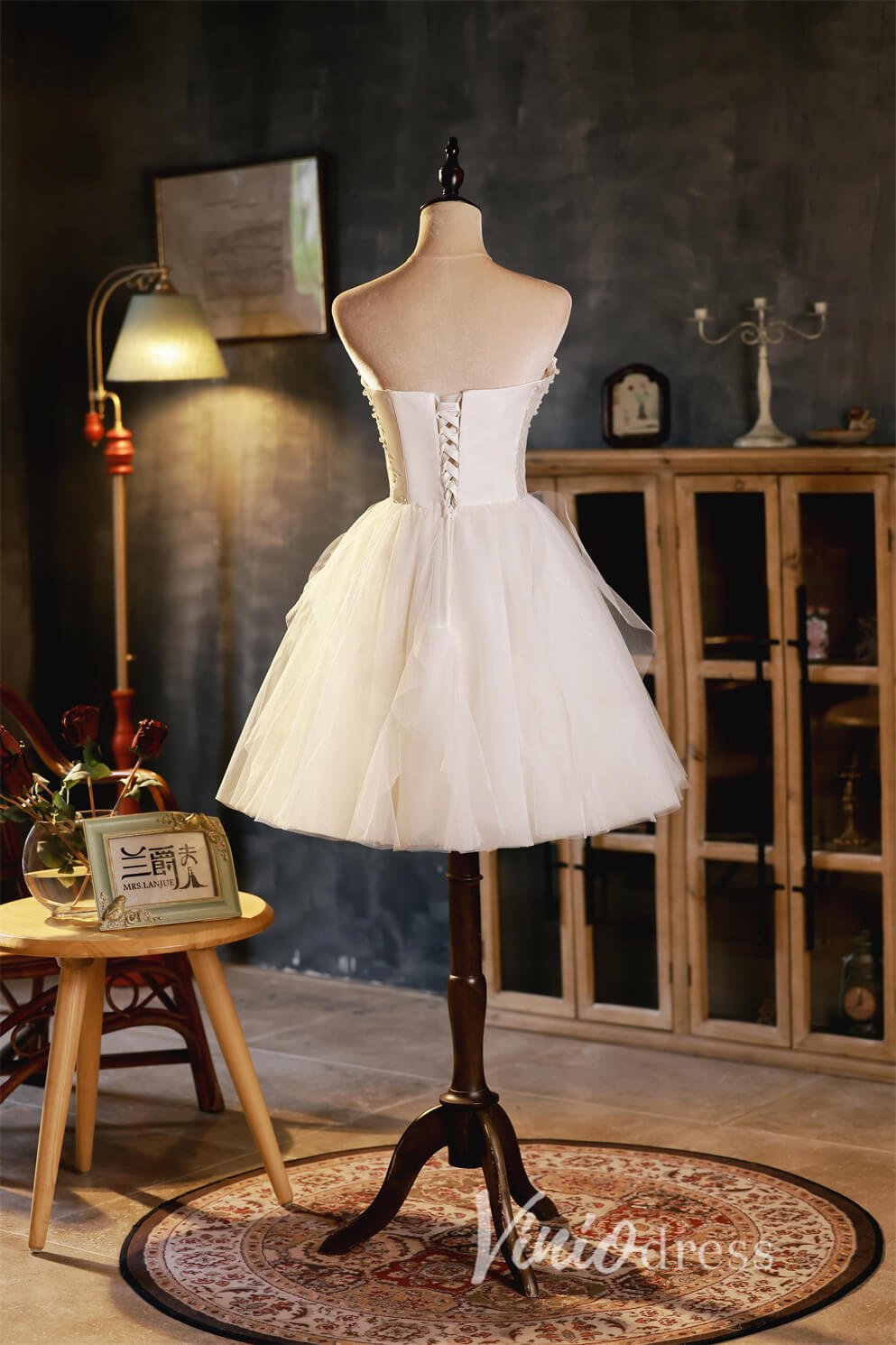 strapless dresses for graduation Everly Corset Ivory Lace Dress or formal evening wear Short A-Line Strapless Black Party