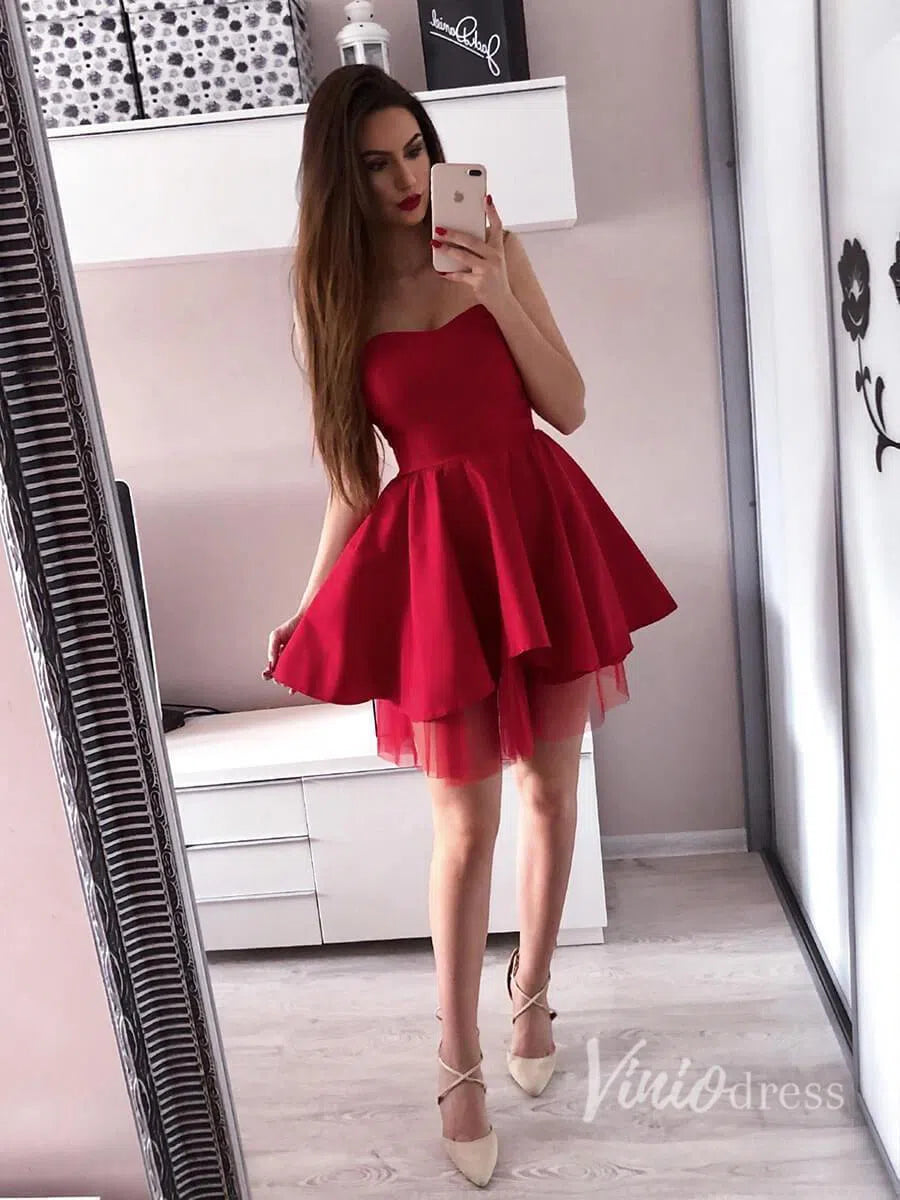 Strapless Short Simple Prom Dresses Mini Homecoming Dress SD1065-homecoming dresses-Viniodress-Red-Custom Size-Viniodress