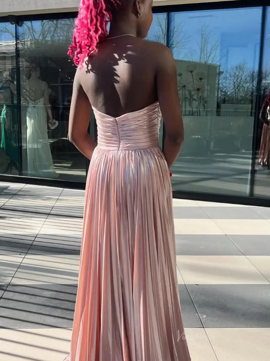 Strapless Sparkly Satin Prom Dresses 2025 Sweetheart Neck Formal Gown with Slit - FD5125-prom dresses 2025 -Viniodress-Green-Custom Size-