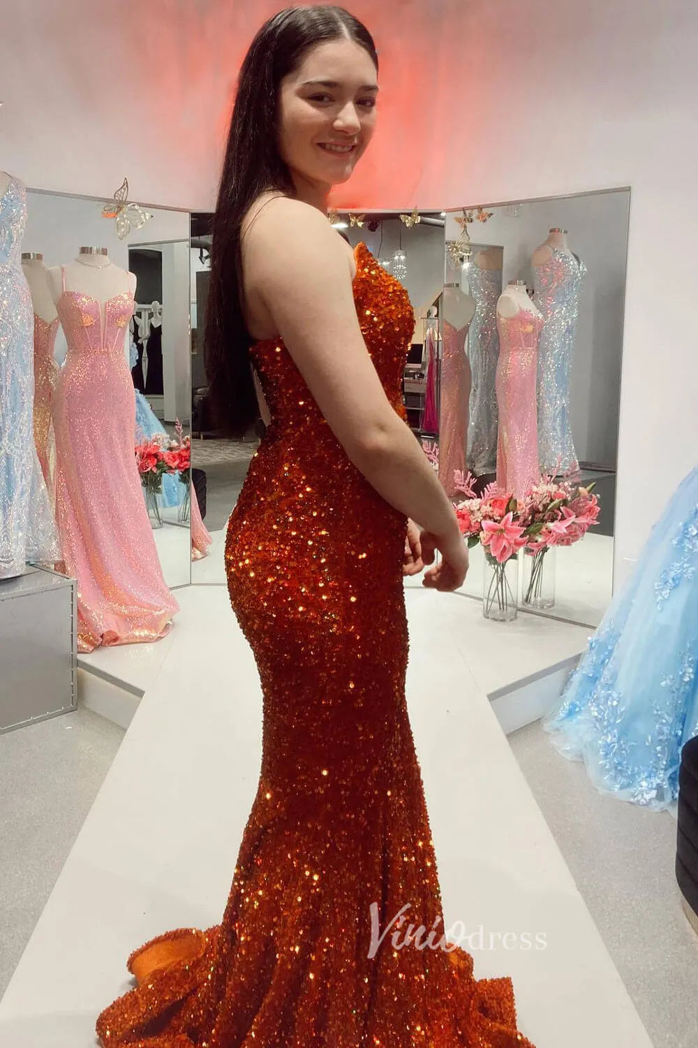 Strapless Sparkly Sequin Mermaid Prom Dresses FD3311-prom dresses 2025 -Viniodress-Blue-Custom Size-