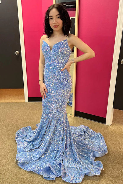 Strapless Sparkly Sequin Mermaid Prom Dresses FD3311-prom dresses 2025 -Viniodress-Blue-Custom Size-