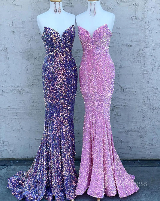 Strapless Sparkly Sequin Mermaid Prom Dresses FD3311-prom dresses 2025 -Viniodress-Blue-Custom Size-