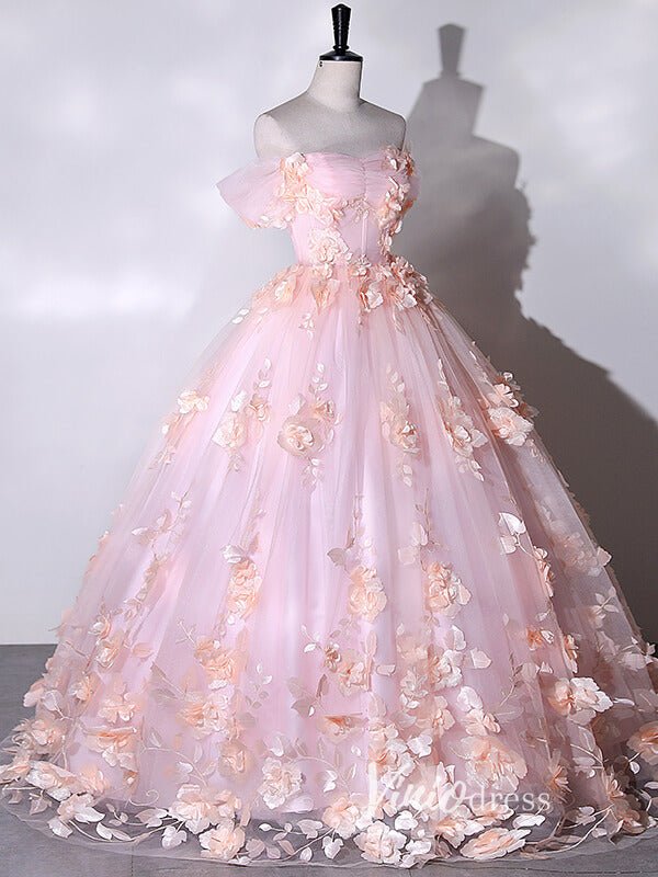 Stunning Pink Floral Off the Shoulder Prom Dresses FD3522-prom dresses 2025 -Viniodress-Pink-Custom Size-