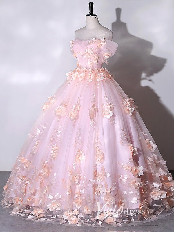 Stunning Pink Floral Off the Shoulder Prom Dresses FD3522-prom dresses 2025 -Viniodress-Pink-Custom Size-