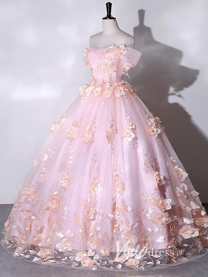 Stunning Pink Floral Off the Shoulder Prom Dresses FD3522-prom dresses 2025 -Viniodress-Pink-Custom Size-