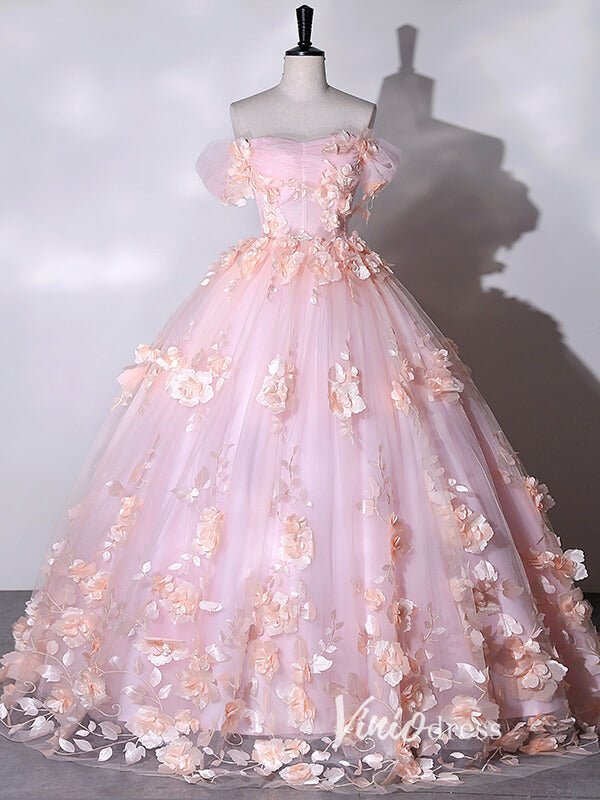 Stunning Pink Floral Off the Shoulder Prom Dresses FD3522-prom dresses 2025 -Viniodress-Pink-Custom Size-