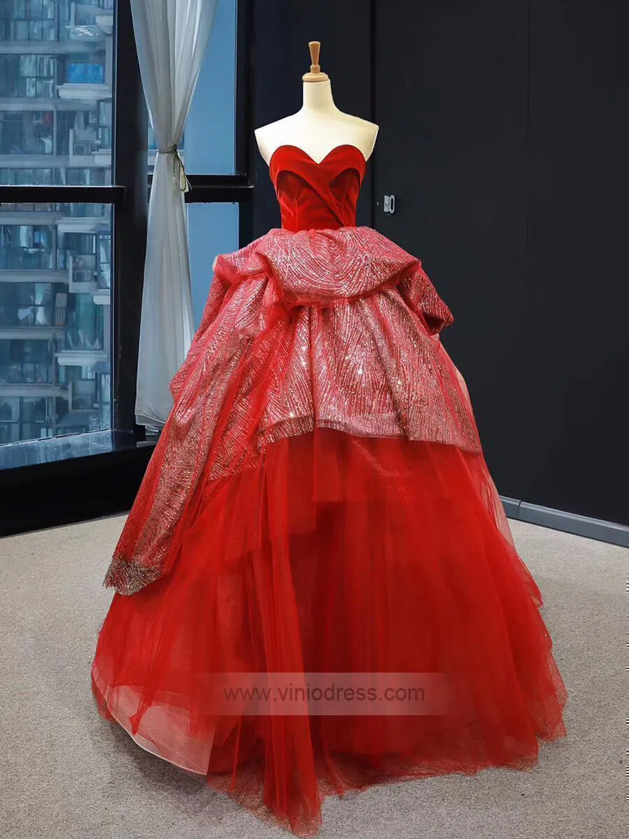 Sweetheart Red Ball Gown Prom Dresses Sequin Princess Dress FD1300-prom dresses-Viniodress-Red-Custom Size-Viniodress