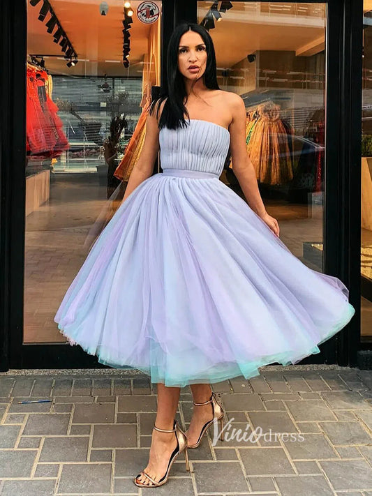 Tea Length Lavender Homecoming Dresses Hoco Dress FD2797-Homecoming Dresses 2025 -Viniodress-Lavender-Custom Size-