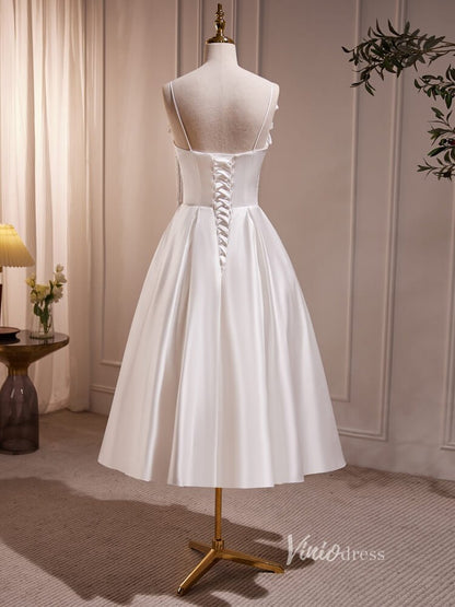 tea length corset wedding dress Satin Prom Vintage Back Cocktail Dress BJ004 – Viniodress Made from luxurious 1960s Casual Dress - Color:Banana Google_ModelB