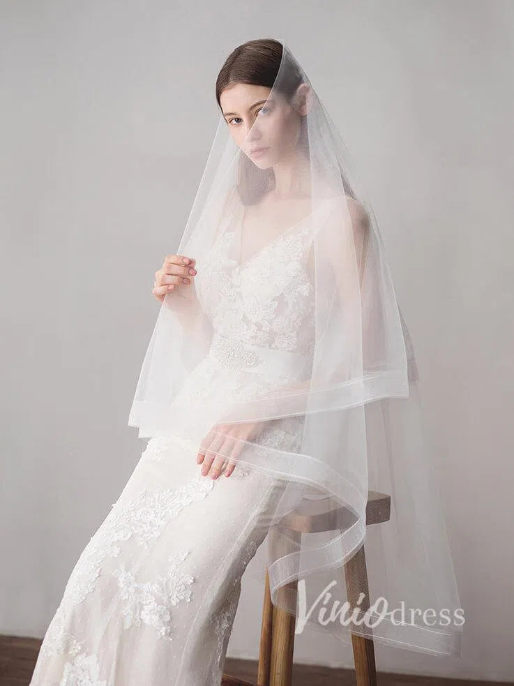 Two-Layers Ivory Tulle Knee Length Wedding Veils ACC1050-Bridal Veil 2025 -Viniodress-Ivory-