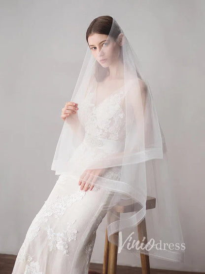 Two-Layers Ivory Tulle Knee Length Wedding Veils ACC1050-Bridal Veil 2025 -Viniodress-Ivory-