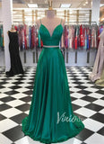 Two Piece Simple Prom Dresses Emerald Green Formal Dress FD1399-prom dresses-Viniodress-Emerald Green-US 2-Viniodress