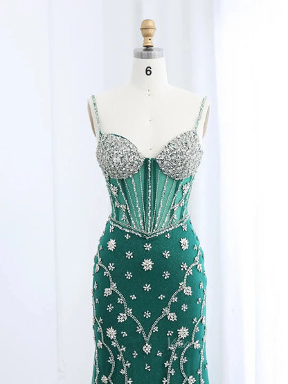 Unique Green Prom Dresses Sparkle Rhinestone Mermaid Formal Dresses BD013-Evening Dresses 2025 -Viniodress-Green-US 2-