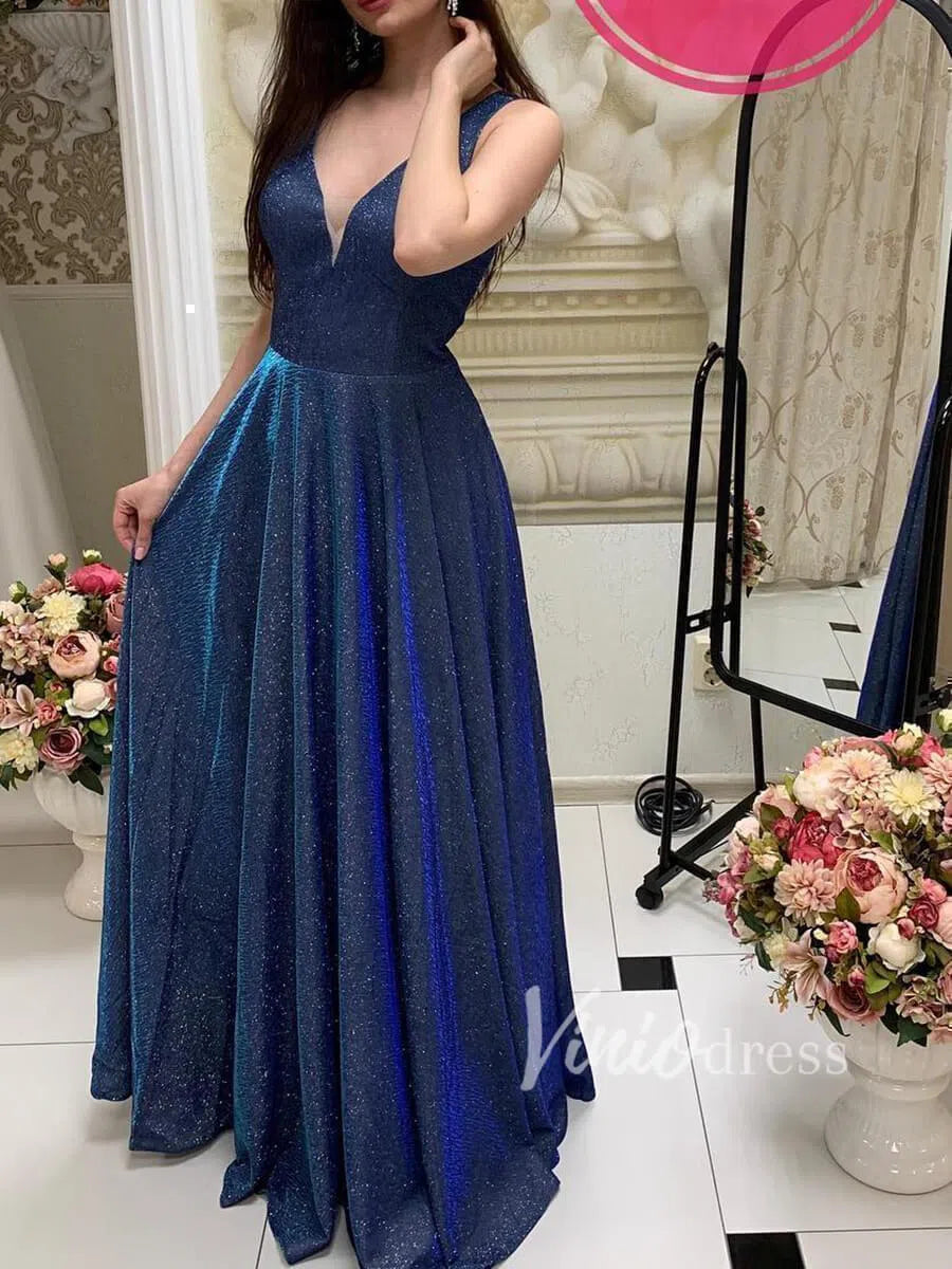 V Neck Sparkling Royal Blue Prom Dresses Long FD1370-prom dresses-Viniodress-Royal Blue-US 2-Viniodress