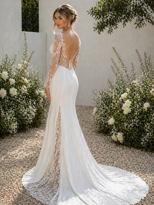Vestidos de novia de sirena de encaje convertibles de dos piezas VW1860 