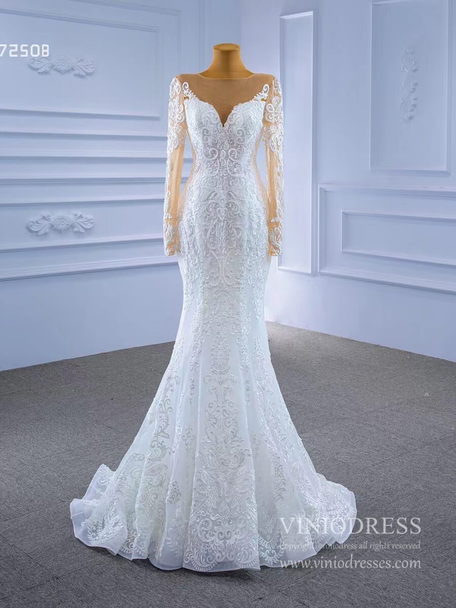 Vintage Beaded Lace Overskirt Wedding Dresses with Sleeves 67250 Viniodress-wedding dresses 2025 -Viniodress-Ivory-Custom Size-