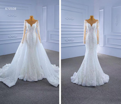Vintage Beaded Lace Overskirt Wedding Dresses with Sleeves 67250 Viniodress-wedding dresses 2025 -Viniodress-Ivory-Custom Size-
