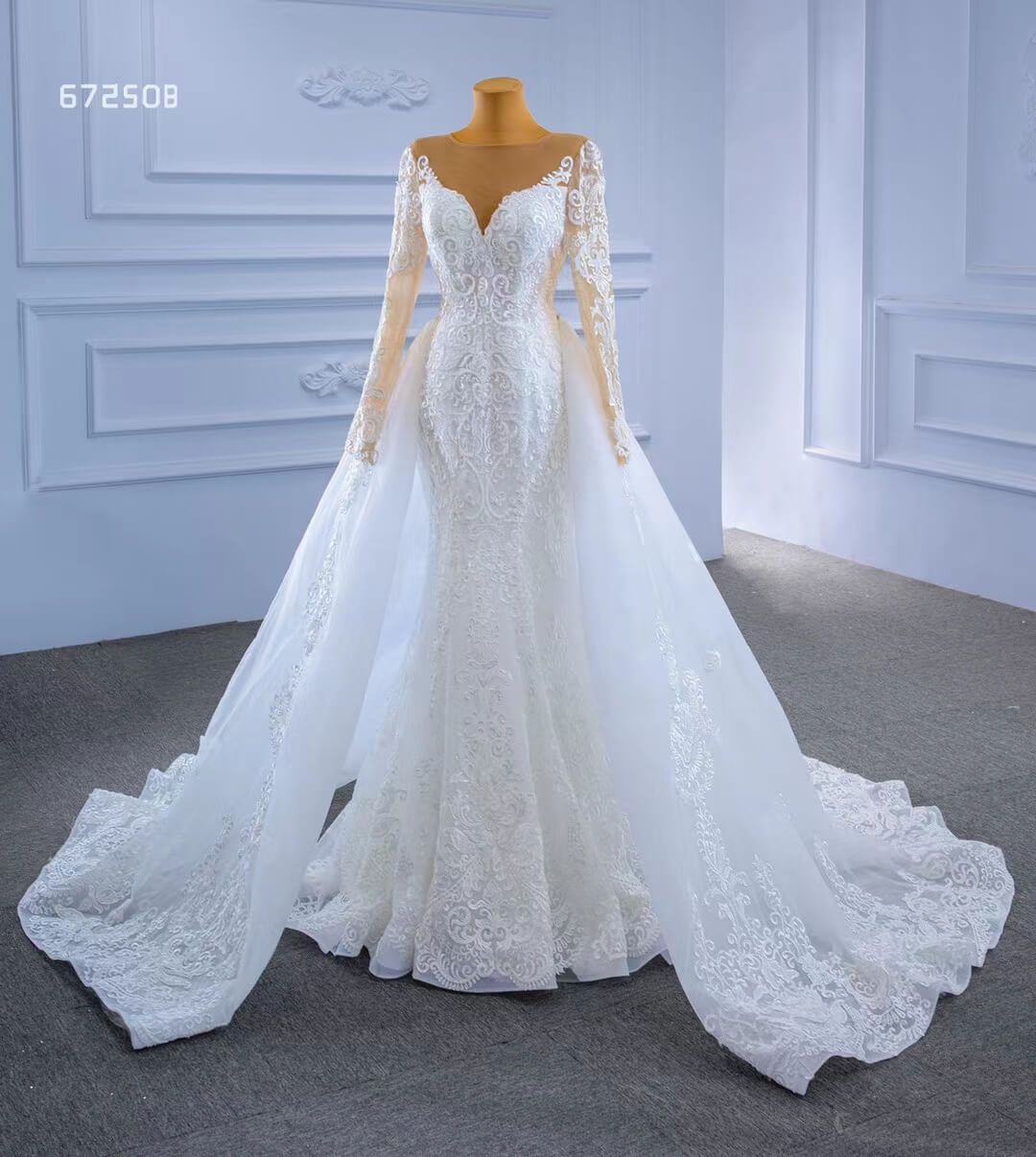 Vintage Beaded Lace Overskirt Wedding Dresses with Sleeves 67250 Viniodress-wedding dresses 2025 -Viniodress-Ivory-Custom Size-