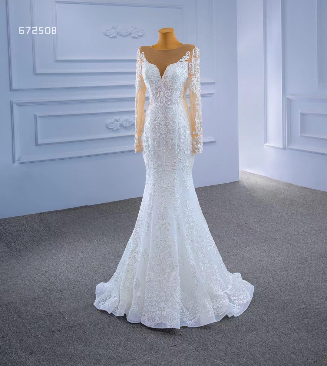Vintage Beaded Lace Overskirt Wedding Dresses with Sleeves 67250 Viniodress-wedding dresses 2025 -Viniodress-Ivory-Custom Size-
