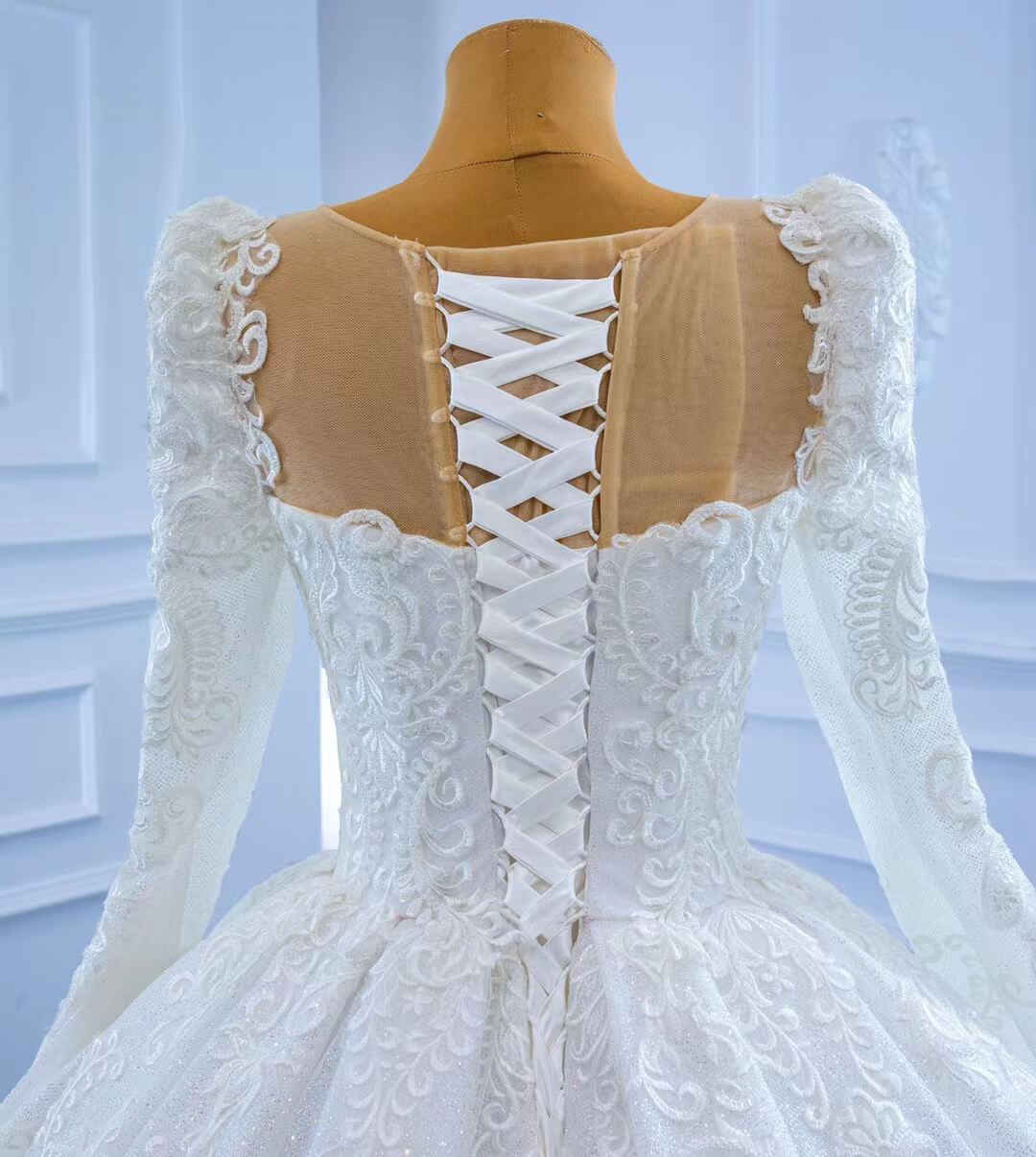 Vintage Beaded Lace Wedding Gown with Long Sleeves 67258-wedding dresses 2025 -Viniodress-Ivory-Custom Size-