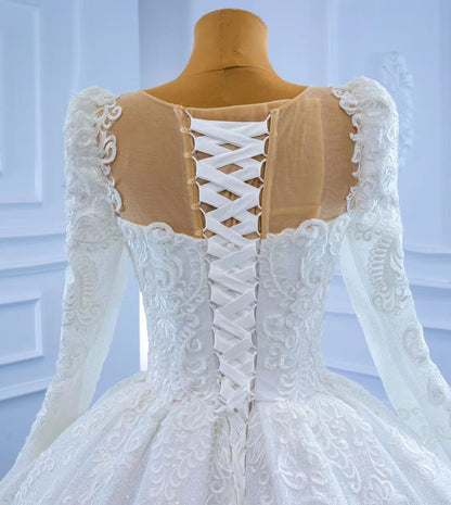 Vintage Beaded Lace Wedding Gown with Long Sleeves 67258-wedding dresses 2025 -Viniodress-Ivory-Custom Size-