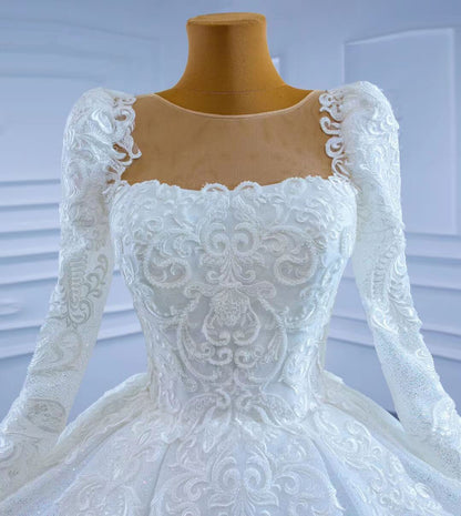Vintage Beaded Lace Wedding Gown with Long Sleeves 67258-wedding dresses 2025 -Viniodress-Ivory-Custom Size-