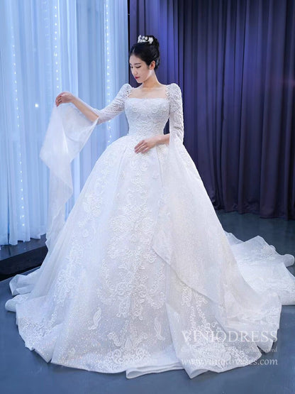 Vintage Beaded Lace Wedding Gown with Long Sleeves 67258-wedding dresses 2025 -Viniodress-Ivory-Custom Size-