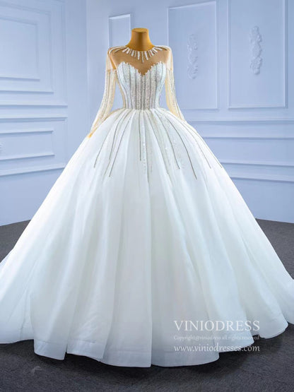 Vintage Beaded Long Sleeve Wedding Gown VW2038-wedding dresses 2025 -Viniodress-As Picture-Custom Size-