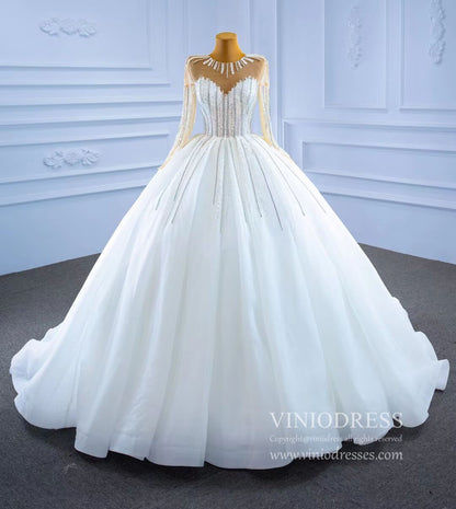 Vintage Beaded Long Sleeve Wedding Gown VW2038-wedding dresses 2025 -Viniodress-As Picture-Custom Size-