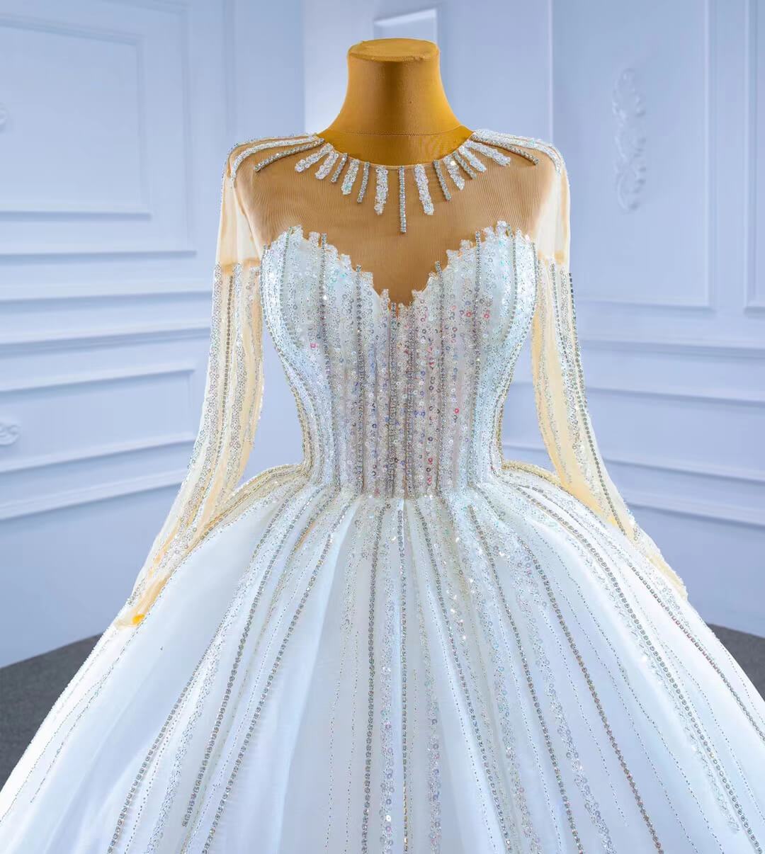 Vintage Beaded Long Sleeve Wedding Gown VW2038-wedding dresses 2025 -Viniodress-As Picture-Custom Size-