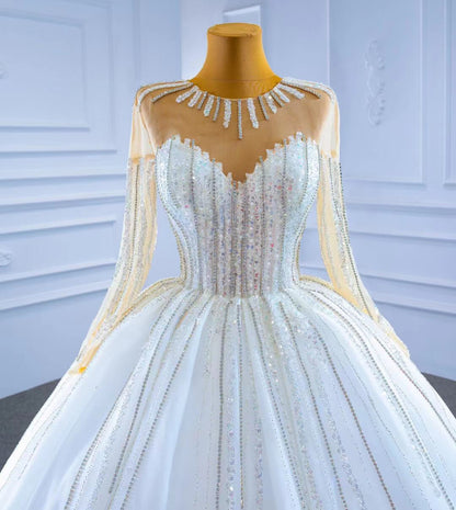 Vintage Beaded Long Sleeve Wedding Gown VW2038-wedding dresses 2025 -Viniodress-As Picture-Custom Size-