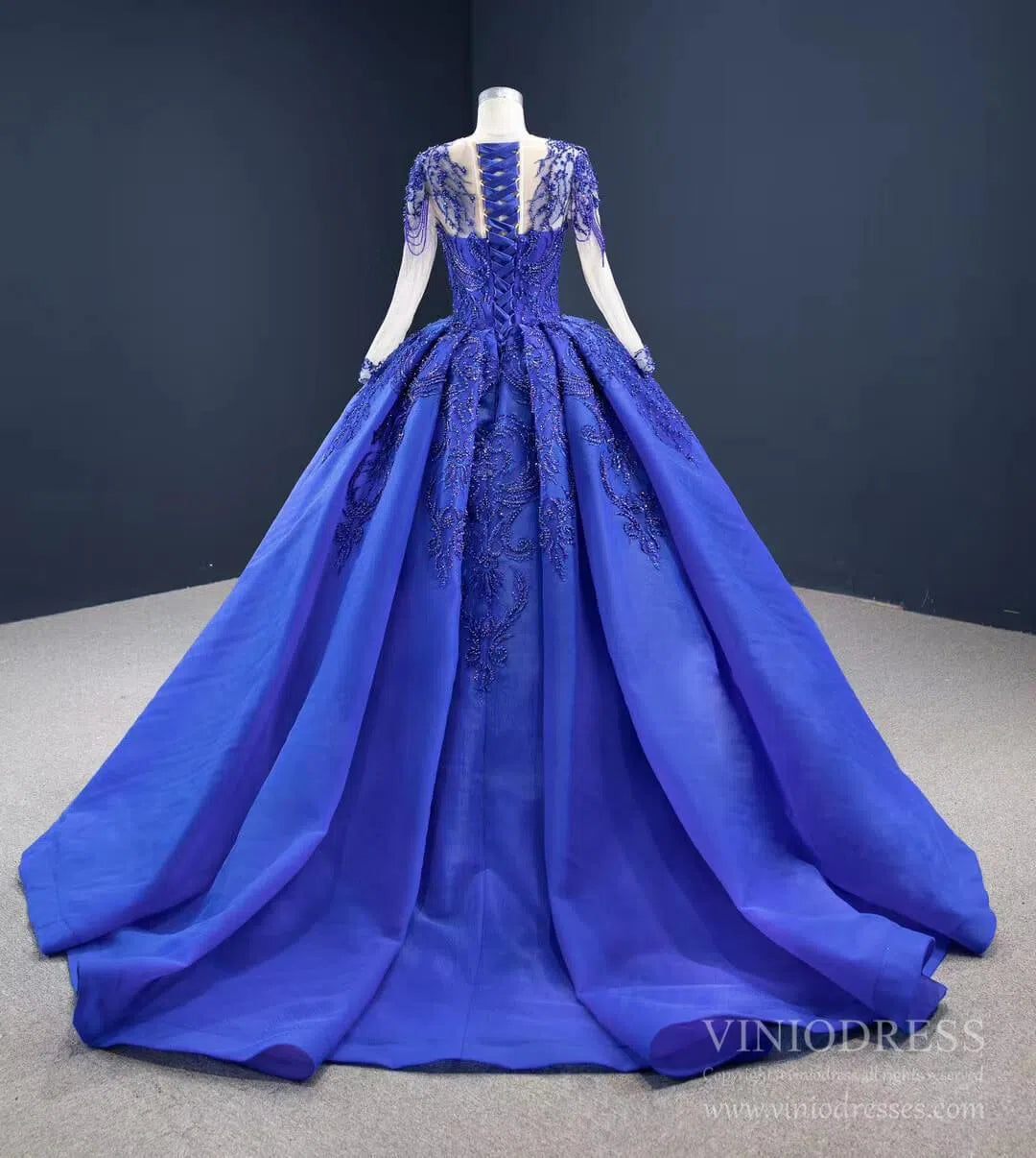 Vintage Beaded Quinceanera Dresses Long Sleeve Ball Gown Prom Dress viniodress-Quinceanera Dresses 2025 -Viniodress-Dusty Rose-Custom Size-