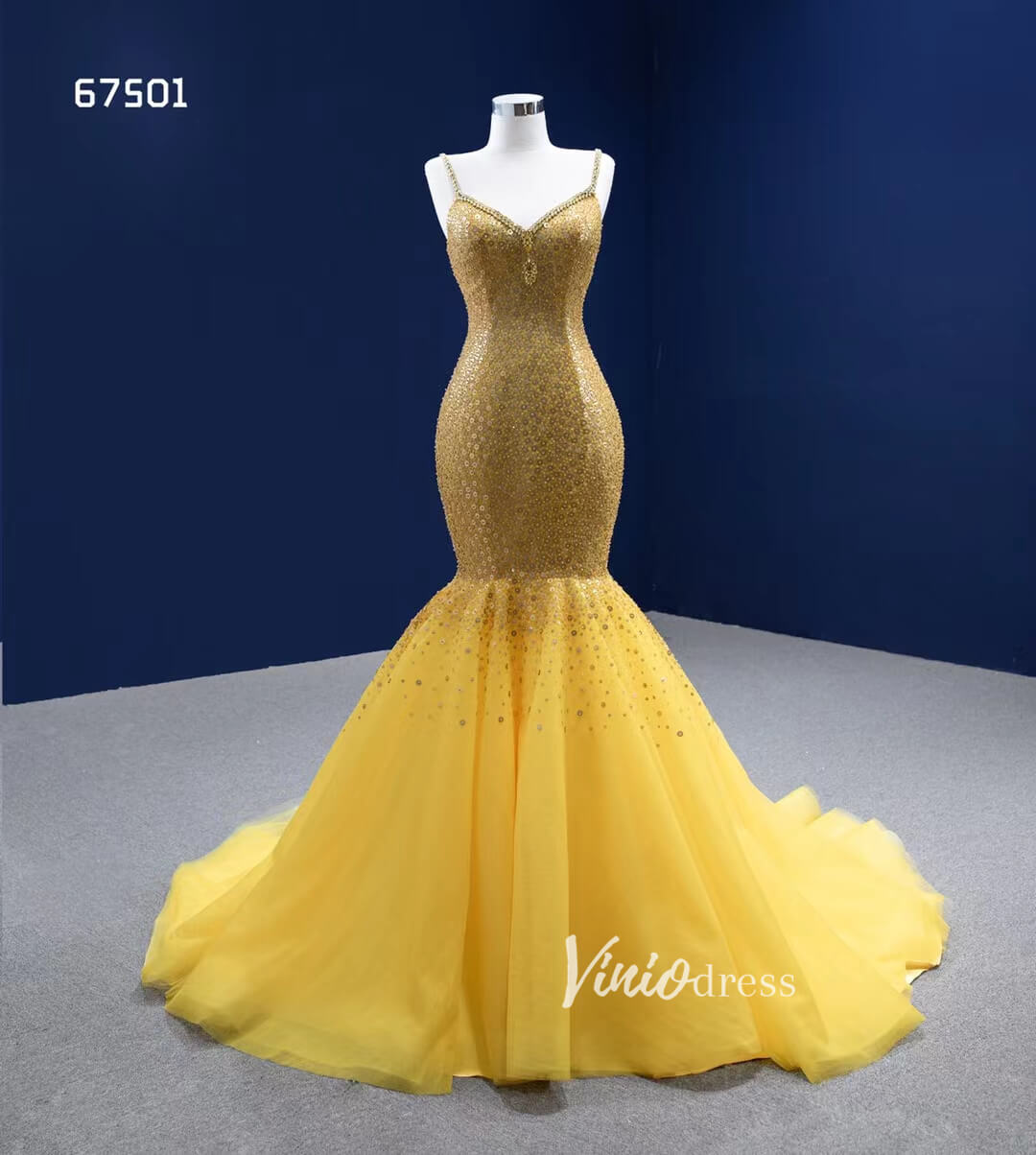 Vintage Bright Gold Mermaid Wedding Dresses with Cape 67501-wedding dresses 2025 -Viniodress-Gold-Custom Size-