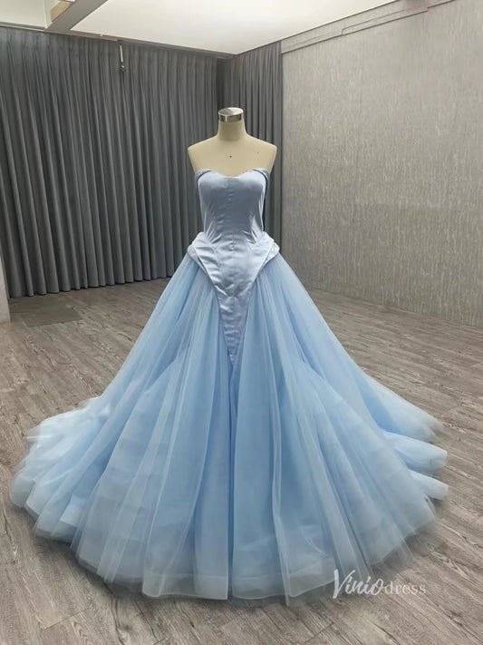 Vintage Corset Dress Strapless Green Tulle Trumpet Ball Gown viniodress 67384-Quinceanera Dresses 2025 -Viniodress-Light Blue-Custom Size-